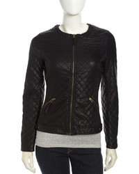 Love Token Quilted Faux Leather Zip Jacket Black