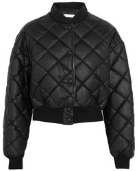 Stella McCartney Marisa Cropped Quilted Faux Leather Bomber Jacket Black