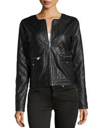 Neiman Marcus Quilted Faux Leather Jacket Black