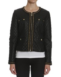Members Only Quilted Faux Leather Metal Trim Jacket