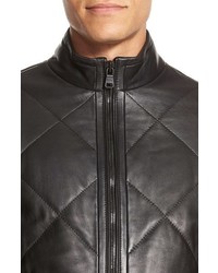 BOSS Quilted Lambskin Leather Trim Fit Jacket