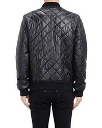 Barneys New York Quilted Leather Bomber Jacket Black