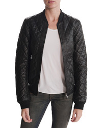 Lot 78 Quilted Leather Bomber Jacket  Black