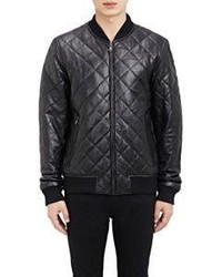 Barneys New York Quilted Leather Bomber Jacket Black