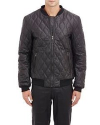 Lot 78 Quilted Leather Bomber Jacket Black