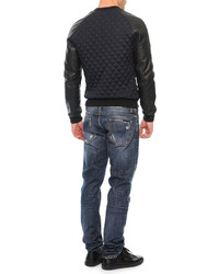 Dolce & Gabbana Quilted Leather Bomber Jacket Navyblack