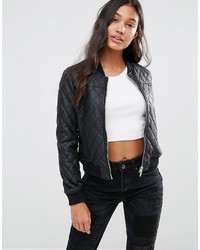 Boohoo Quilted Leather Look Bomber Jacket