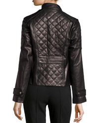 Via Spiga Quilted Trapunto Stitch Leather Jacket Black