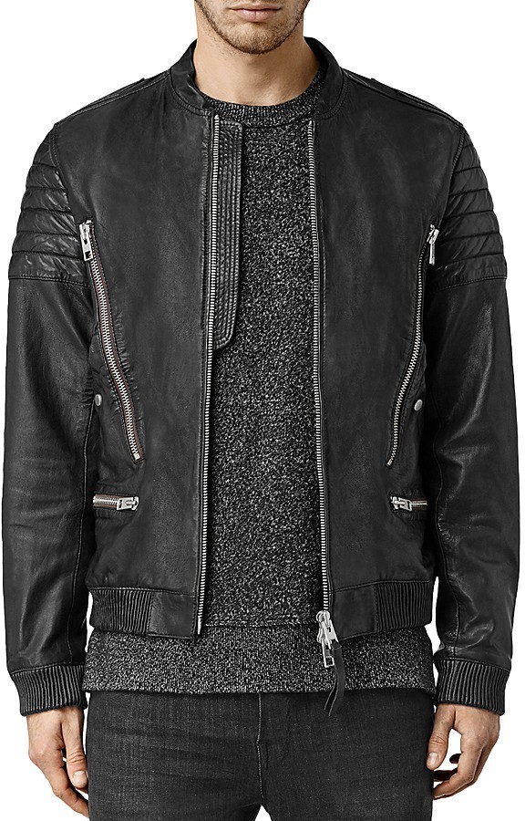 AllSaints Sanderson Leather Regular Fit Moto Bomber Jacket, $670 ...