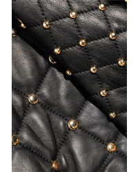 Balmain Studded Quilted Leather Bomber Jacket Black