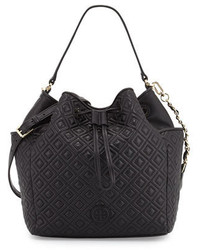 Tory Burch Marion Quilted Leather Bucket Bag Black