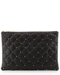 Neiman Marcus Beaded Quilted Large Clutch Bag Black