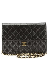 Chanel Black Quilted Lambskin Leather Single Flap Chain Clutch Bag