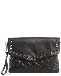 Black Stud Quilted Leather Envelope Clutch