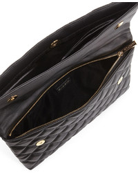 St. John Collection Quilted Leather Fold Over Clutch Bag Black
