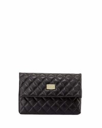 St. John Collection Quilted Leather Fold Over Clutch Bag Black