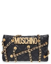 Moschino Letters Chain Wrapped Quilted Leather Clutch