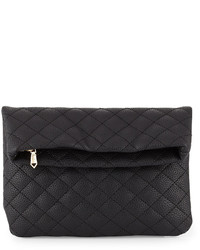 Neiman Marcus Madison Quilted Fold Over Clutch Bag Black