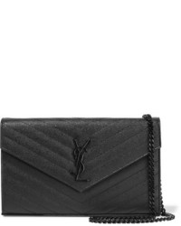 Saint Laurent Monogramme Mini Quilted Textured Leather Shoulder Bag Black