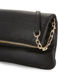 Neiman Marcus Quilted Fold Over Clutch Bag Black