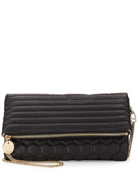 Deux Lux Quilted Honeycomb Fold Over Clutch Bag Black