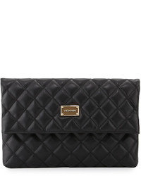 St. John Quilted Leather Fold Over Clutch Bag Black