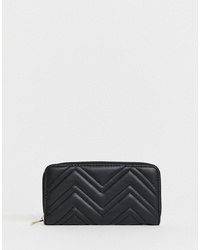 New Look Quilted Zip Around Purse In Black