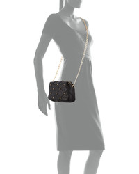 Neiman Marcus Beaded Quilted Mini Crossbody Bag Black