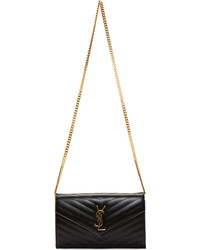 Saint Laurent Black Quilted Leather Monogramme Chain Clutch