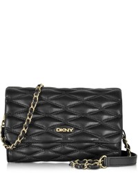 DKNY Black Quilted Leather Small Flap Crossbody Bag