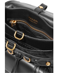 Prada Messenger Leather And Quilted Velvet Shoulder Bag Black