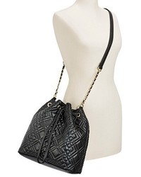 Merona Quilted Cinch Crossbody Faux Leather Handbag With Snap Closure Black Tm