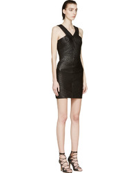 Balmain Black Leather Quilted Dress
