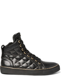 Black Quilted Leather High Top Sneakers