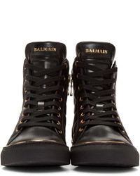 Balmain Black Quilted Leather High Top Sneakers