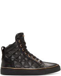 Balmain Black Quilted Leather High Top Sneakers