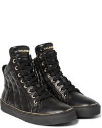 Balmain Quilted Leather High Top Sneakers