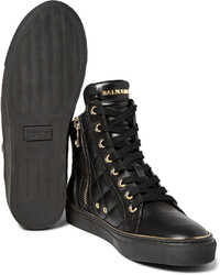 Balmain Quilted Leather High Top Sneakers