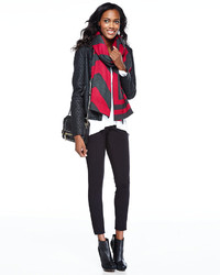 Max Studio Check Quilted Faux Leather Jacket Black