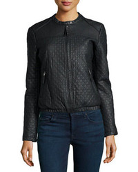 Max Studio Check Quilted Faux Leather Jacket Black