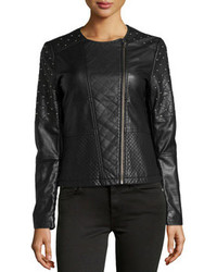 Neiman Marcus Faux Leather Quiltedstudded Jacket Black