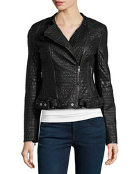 Love Token Mixed Quilted Faux Leather Jacket Black