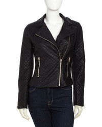 Love Token Quilted Faux Leather Jacket Black