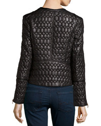 Via Spiga Quilted Faux Leather Cropped Jacket Black