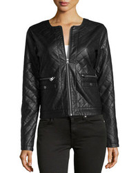 Neiman Marcus Quilted Faux Leather Jacket Black