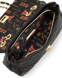 Betsey Johnson Be My Wonderful Pebbledpatent Quilted Faux Leather Shoulder Bag Black