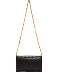 Saint Laurent Black Quilted Leather Monogramme Chain Clutch