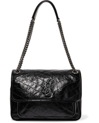 Saint Laurent Niki Medium Quilted Crinkled Patent Leather Shoulder Bag