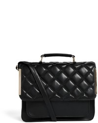 Asos Quilted Flap Satchel Bag With Metal Bars Black