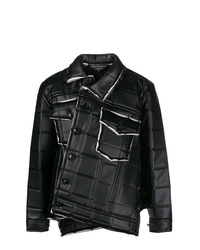 Black Quilted Leather Shirt Jacket